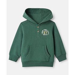 Babyhug 100% Cotton Terry Knit Full Sleeves Hooded T-Shirt and Jogger with New York City Print with Kangaroo Pockets - Green