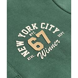 Babyhug 100% Cotton Terry Knit Full Sleeves Hooded T-Shirt and Jogger with New York City Print with Kangaroo Pockets - Green