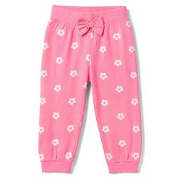 Babyhug Cotton Jersey Jogger Fit Lounge Pants with Floral, Cherry & Strawberry Print with Bow Pack of 3 - Pink, Violet & Light Green