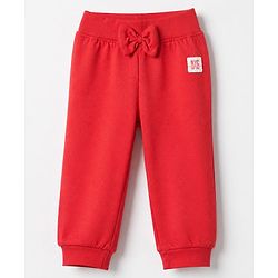 Babyhug Cotton Jersey Knit Full Length Track Pant With Bow Patch Pack of 3 - Blue Pink & Red