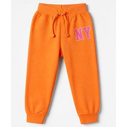 Babyhug Cotton Knit Full Length Jogger Fit Lounge Pant with London New York Print Pack of 3 in Orange Pink