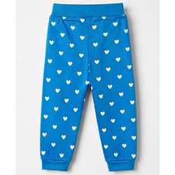 Babyhug Cotton Jersey Knit Jogger Fit Lounge Pants with Floral, Hearts & Smile Text Print with Bow Pack of 3 - Pink, Blue & Light Blue