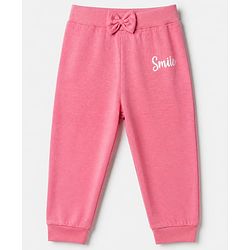 Babyhug Cotton Jersey Knit Jogger Fit Lounge Pants with Floral, Hearts & Smile Text Print with Bow Pack of 3 - Pink, Blue & Light Blue