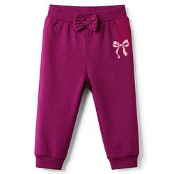 Babyhug Cotton Jersey Knit Jogger Fit Full Length Lounge Pant with Bow Print Pack of 2 In Blue Maroon