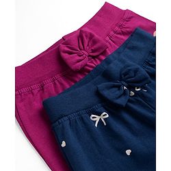 Babyhug Cotton Jersey Knit Jogger Fit Full Length Lounge Pant with Bow Print Pack of 2 In Blue Maroon