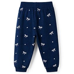 Babyhug Cotton Jersey Knit Jogger Fit Full Length Lounge Pant with Bow Print Pack of 2 In Blue Maroon