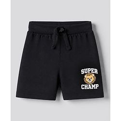 Babyhug 100% Cotton Jersey Knit Shorts With Lion & Text Print Pack of 2 - Red & Black