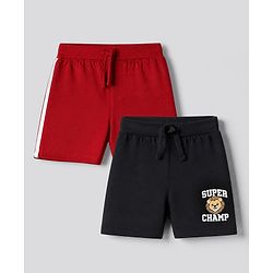 Babyhug 100% Cotton Jersey Knit Shorts With Lion & Text Print Pack of 2 - Red & Black