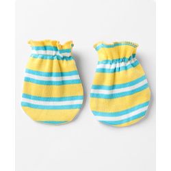 Babyhug 100% Cotton Interlock Knit Mittens & Booties With Stripes - Yellow