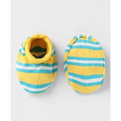 Babyhug 100% Cotton Interlock Knit Mittens & Booties With Stripes - Yellow