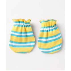 Babyhug 100% Cotton Interlock Knit Mittens & Booties With Stripes - Yellow
