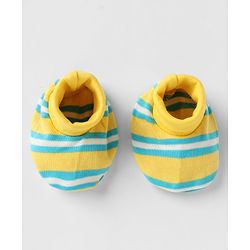 Babyhug 100% Cotton Interlock Knit Mittens & Booties With Stripes - Yellow