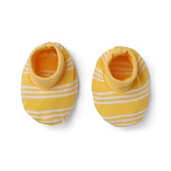 Babyhug 100% Cotton Interlock Knit Mittens & Booties with Stripes - Yellow