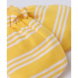 Babyhug 100% Cotton Interlock Knit Mittens & Booties with Stripes - Yellow