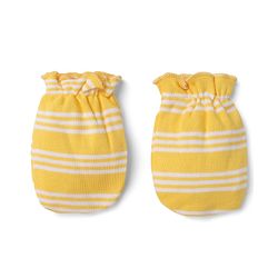 Babyhug 100% Cotton Interlock Knit Mittens & Booties with Stripes - Yellow