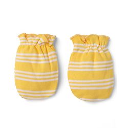Babyhug 100% Cotton Interlock Knit Mittens & Booties with Stripes - Yellow