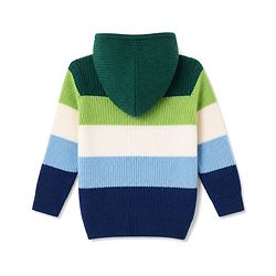 Babyhug Fur- Lined Knit Full Sleeves Hooded Sweater with Bear Embroidery - Navy Blue