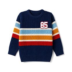 Babyhug Knit Full Sleeves Pullover with Stripes & Number Patch - Navy Blue