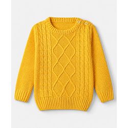 Babyhug Knit Full Sleeves Pullover with Cable Knit Design - Yellow