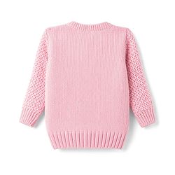 Babyhug Knit Full Sleeves Pullovers With Cable Knit Design & Teddy Bear Patch - Pink