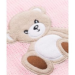 Babyhug Knit Full Sleeves Pullovers With Cable Knit Design & Teddy Bear Patch - Pink