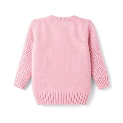 Babyhug Knit Full Sleeves Pullovers With Cable Knit Design & Teddy Bear Patch - Pink