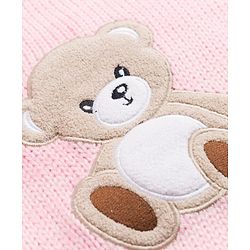 Babyhug Knit Full Sleeves Pullovers With Cable Knit Design & Teddy Bear Patch - Pink