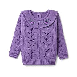 Babyhug Cable Knit Full Sleeves Pullover with Floral Embroidery - Purple