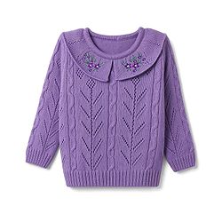 Babyhug Cable Knit Full Sleeves Pullover with Floral Embroidery - Purple