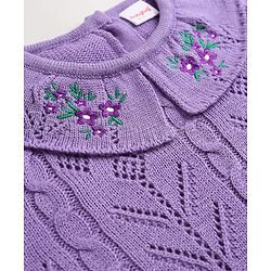 Babyhug Cable Knit Full Sleeves Pullover with Floral Embroidery - Purple
