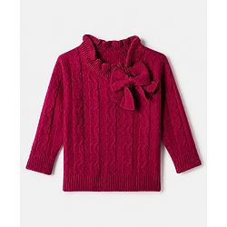Babyhug Knit Pullover with Full Sleeves and Bow Applique in Pink