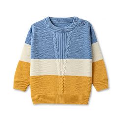 Babyhug Knit Full Sleeves Striped Sweater Set - Yellow & Blue