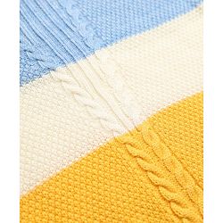 Babyhug Knit Full Sleeves Striped Sweater Set - Yellow & Blue