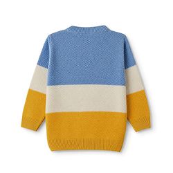 Babyhug Knit Full Sleeves Striped Sweater Set - Yellow & Blue