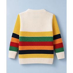 Babyhug Knit Full Sleeves Striped Sweater Set - Offwhite