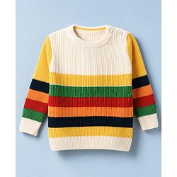 Babyhug Knit Full Sleeves Striped Sweater Set - Offwhite