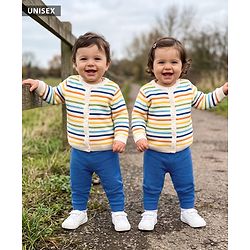 Babyhug Knit Full Sleeves Striped Sweater Set - Blue