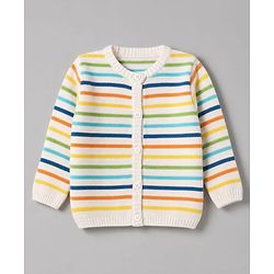 Babyhug Knit Full Sleeves Striped Sweater Set - Blue
