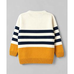 Babyhug Knit Full Sleeves Striped Sweater Set - Yellow