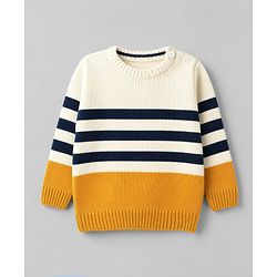 Babyhug Knit Full Sleeves Striped Sweater Set - Yellow