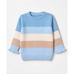 Babyhug Knit Full Sleeves Sweater Set with Striped Print in Blue