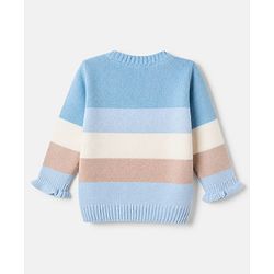 Babyhug Knit Full Sleeves Sweater Set with Striped Print in Blue