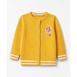 Babyhug Knit Full Sleeves Sweater Set with Tiger Patch - Yellow