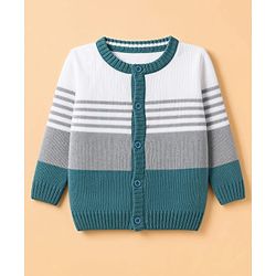 Babyhug Knit Full Sleeves Striped Sweater Set - Teal Blue