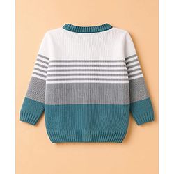 Babyhug Knit Full Sleeves Striped Sweater Set - Teal Blue