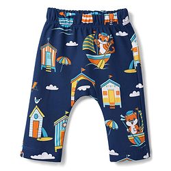 Babyhug 100% Cotton Interlock Knit Full Length Striped Diaper Leggings with Animal Print Pack of 3 - Yellow, Navy Blue & Red