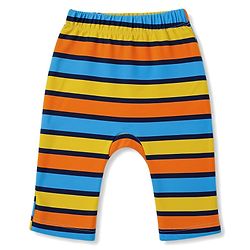 Babyhug 100% Cotton Interlock Knit Full Length Striped Diaper Leggings with Animal Print Pack of 3 - Yellow, Navy Blue & Red