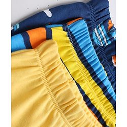 Babyhug 100% Cotton Interlock Knit Full Length Striped Diaper Leggings with Animal Print Pack of 3 - Yellow, Navy Blue & Red