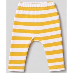 Babyhug 100% Cotton Interlock Knit Full Length Striped Diaper Leggings With Fruit Print Pack of 3 - Yellow, White & Red