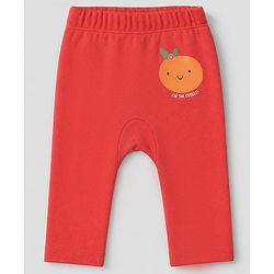 Babyhug 100% Cotton Interlock Knit Full Length Striped Diaper Leggings With Fruit Print Pack of 3 - Yellow, White & Red